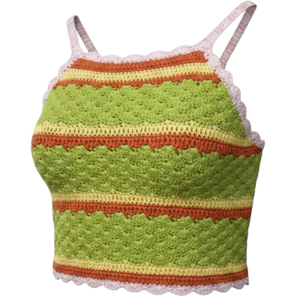Nasty Gal Crochet Crop Top Striped Scalloped Cami Badie Boho Size Large NWT